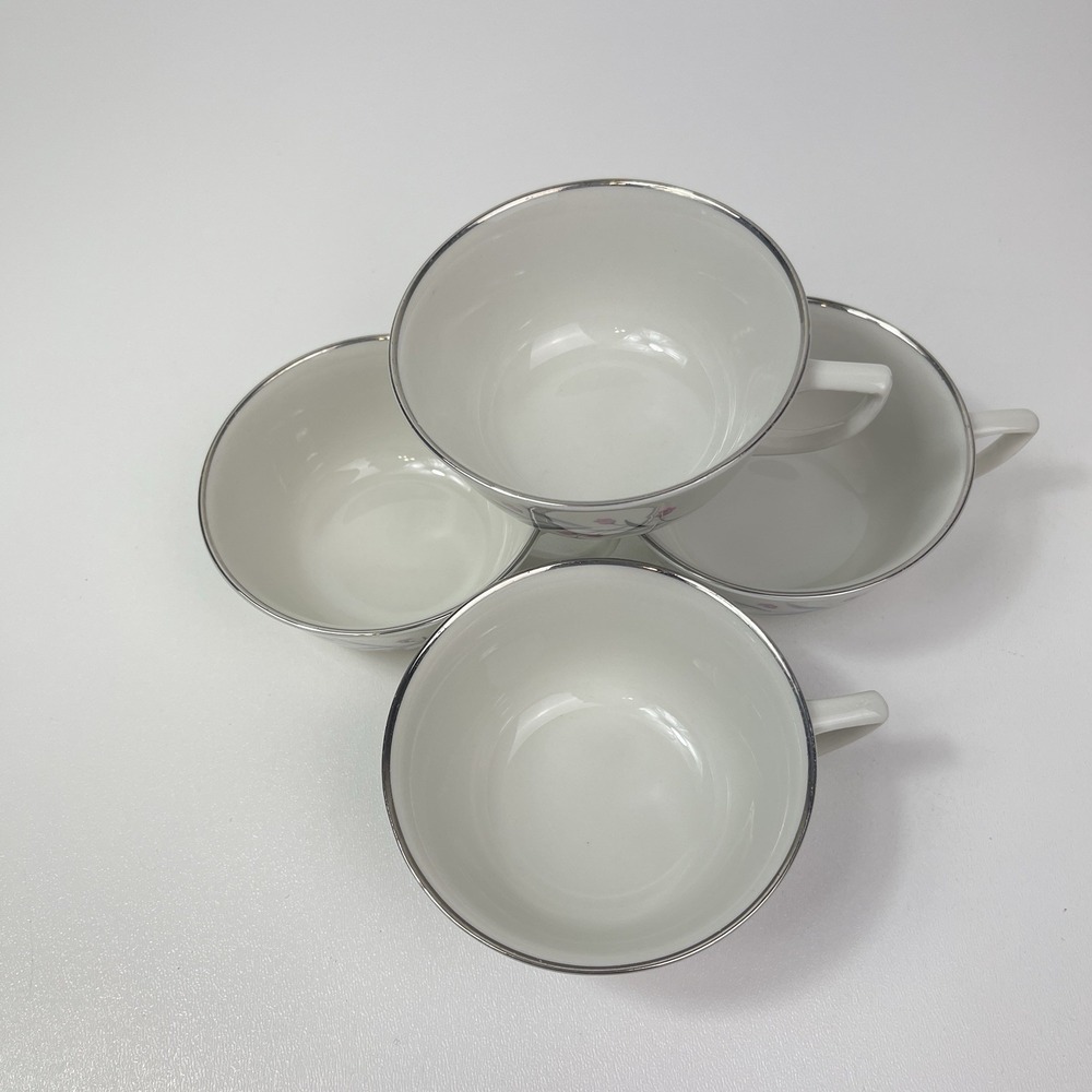 Embassy USA China Tru Tone Footed Tea Cups Pink‎ Flowers Gray Platinum Rim - Picture 11 of 12